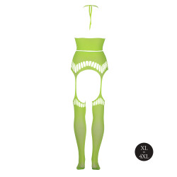 Ouch! Glow Ensemble Bustier Dos nu et Porte-Jarretelles 2 Pièces Vert Fluo